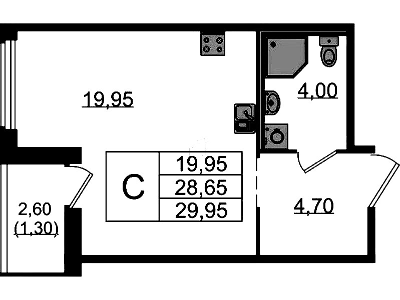 Квартира студия 29.95 м², 8/15 эт., ЖК «GloraX Парголово»